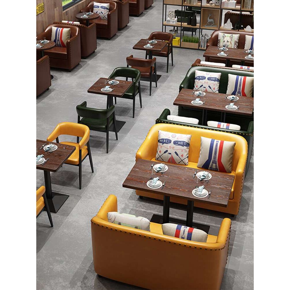 轻奢甜品店咖啡厅网红奶茶店卡座沙发休闲书吧接待洽谈区桌椅组合