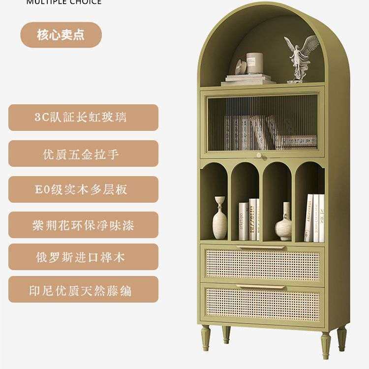 美式乡村仿古实木拱形书柜储物柜 欧式书房书橱做旧展示柜多层柜