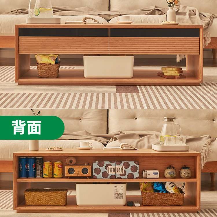 北欧实木茶几 家用小户型落地带抽屉收纳边几客厅简约原木储物柜