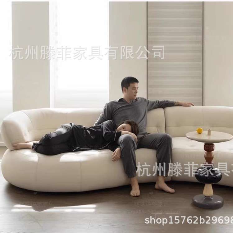 意式奶油风极简客厅弧形沙发北欧轻奢设计师展厅创意大转角组合