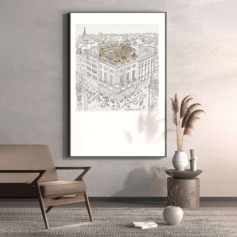 空中花园 现代轻奢客厅装饰画法式沙发背景摆画玄关大幅黑白挂画