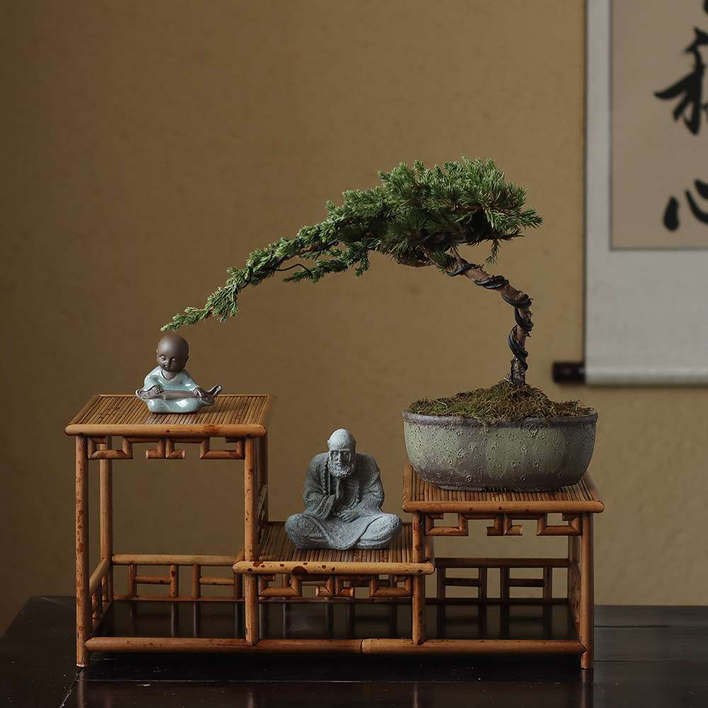 红湘妃茶棚茶具收纳架 多宝格博古架古玩 文玩竹茶道周边展示架
