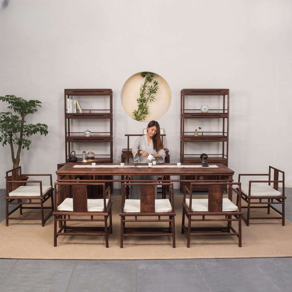 实木茶桌椅组合新中式禅意茶桌榫卯办公家用仿古 一体全实木