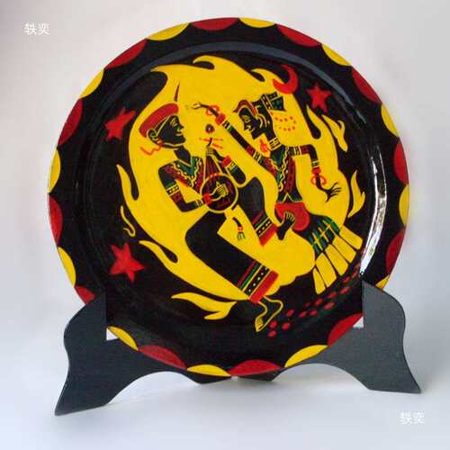 西昌凉山四川特产彝族漆器人物画盘24cm摆件饰品家具文玩