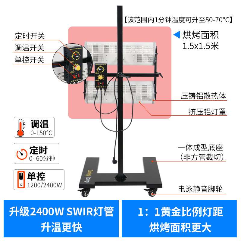 现货 汽车喷漆烤灯移动式短波红外线烤漆灯烤漆房烤灯维修工具