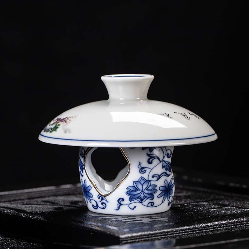青花茶壶盖碗盖子底座白瓷青花瓷描金盖置复古青花壶置盖托