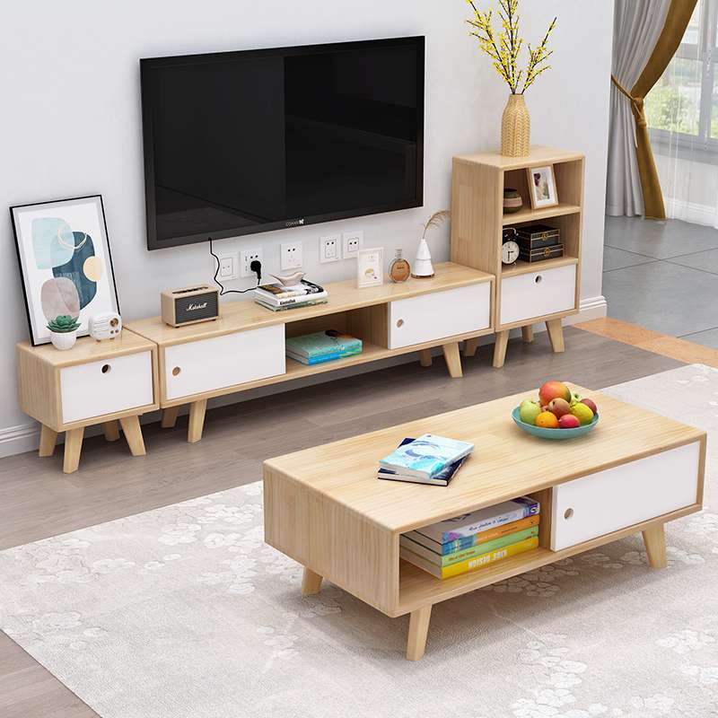 实木松木电视柜茶几组合简约小户型卧室客厅地柜收纳墙柜矮柜整装