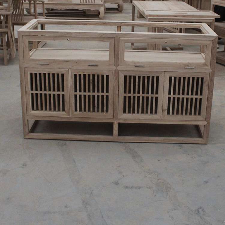 新中式全实木展柜白茬老榆木珠宝柜金银首饰柜白胚玉器文玩陈列柜
