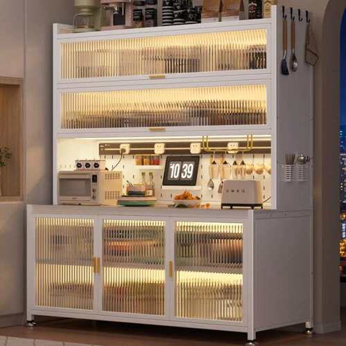 厨房多层餐边柜落地多功能置物架微波炉烤箱钢制收纳柜家用储物柜