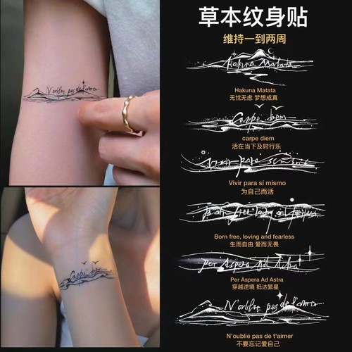 高级感英文草本纹身贴防水持久女半永久果汁贴手腕ins风小清新