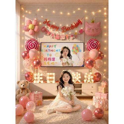 女孩儿童生日装饰场景布置派对家庭简单10岁小仪式感品快乐女童十