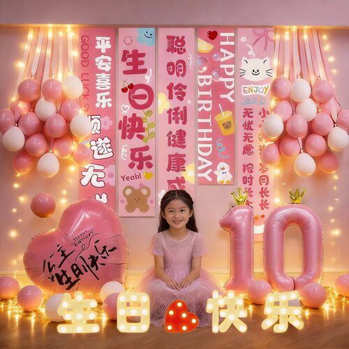 儿童女孩女童10岁生日快乐仪式感气球氛围背景墙装饰场景布置十岁
