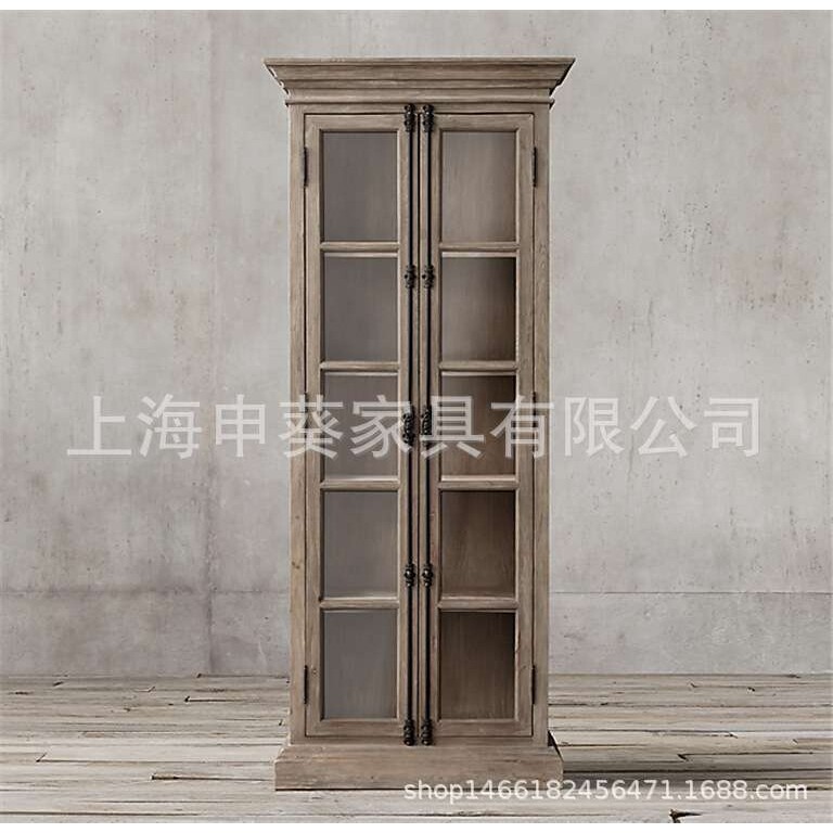 美式乡村实木橡木复古双门餐边柜书柜橱柜碗柜展示柜别墅民宿