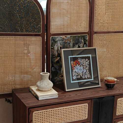 藤宝阁餐边柜法式复古客厅靠墙储物柜白蜡木黑色玄关收纳柜中古风