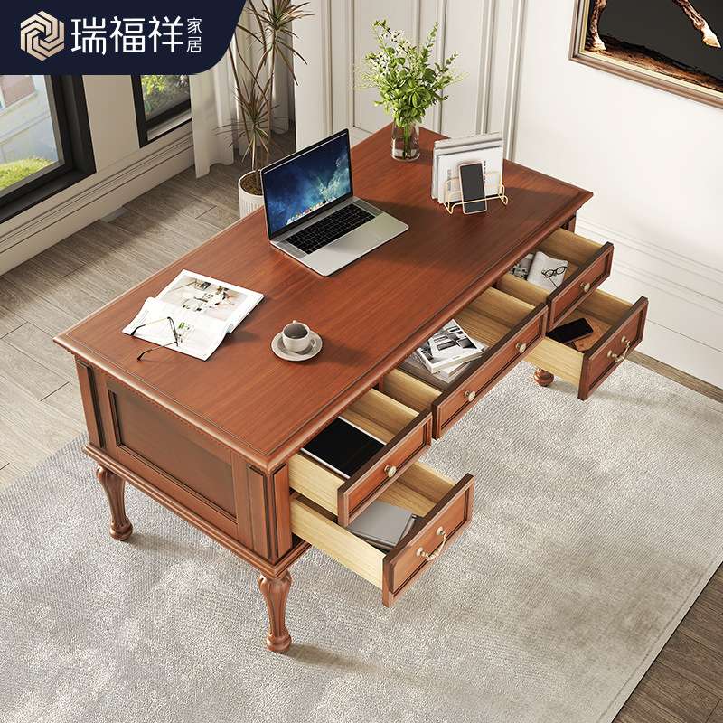 瑞福祥家具美式全实木书桌简约办公桌书房电脑桌家用写字台AG517