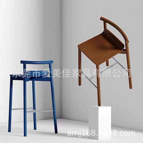 北欧实木高脚吧台椅家用中岛台高凳商用餐厅办公前台接待木吧椅