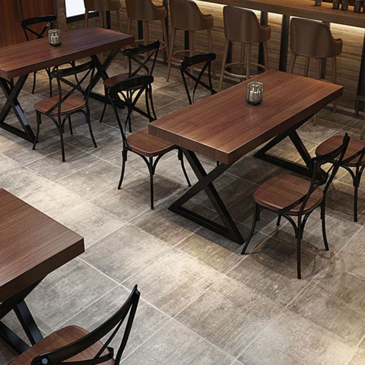 美式实木餐桌商用餐厅酒店火锅店烧烤店复古简约工业风餐桌椅组合