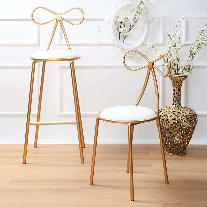 现代简约卧室铁艺公主梳妆凳子北欧靠背化妆椅欧式美甲椅子餐桌椅