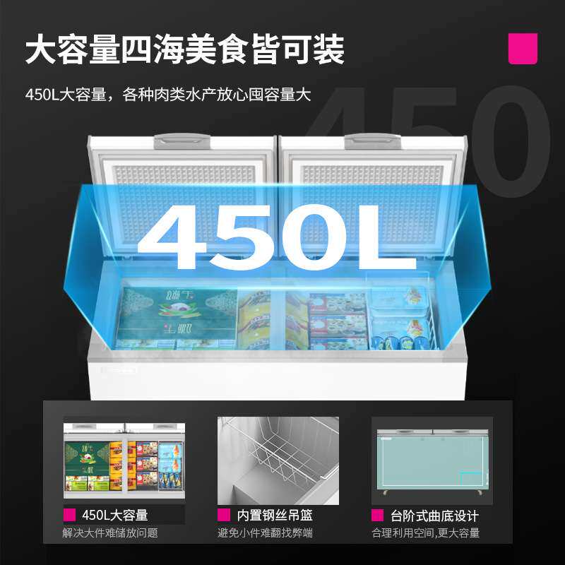 乐创商用卧式冰柜大容量食品冷冻柜超市大型保鲜冰柜家用冻肉柜