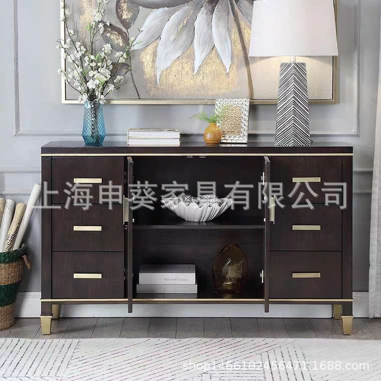 美式餐边柜门厅玄关装饰柜实木茶水柜储物柜餐厅备餐台客厅酒水柜