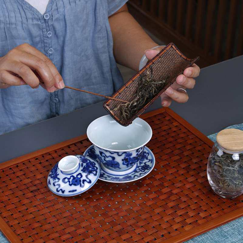 茶则竹三件套日式禅意茶拨大漆茶具配件手工竹编簸箕赏茶荷