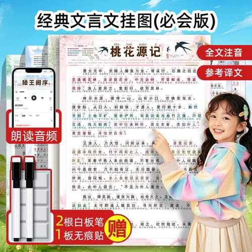 小学初中文言文6篇必背挂图小石潭岳阳楼桃花源出师表滕王阁醉翁