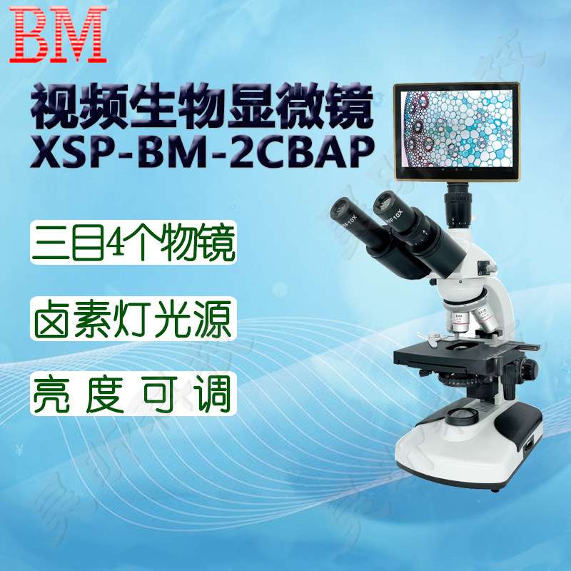 BM彼爱姆视频生物显微镜XSP-BM-2CBAD 2CBAP三目4个物镜 1600倍
