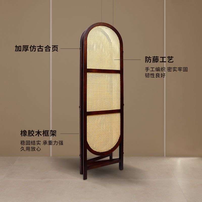 中式藤编实木屏风客厅餐厅卧室入户玄关遮挡移动原木简约折屏屏风