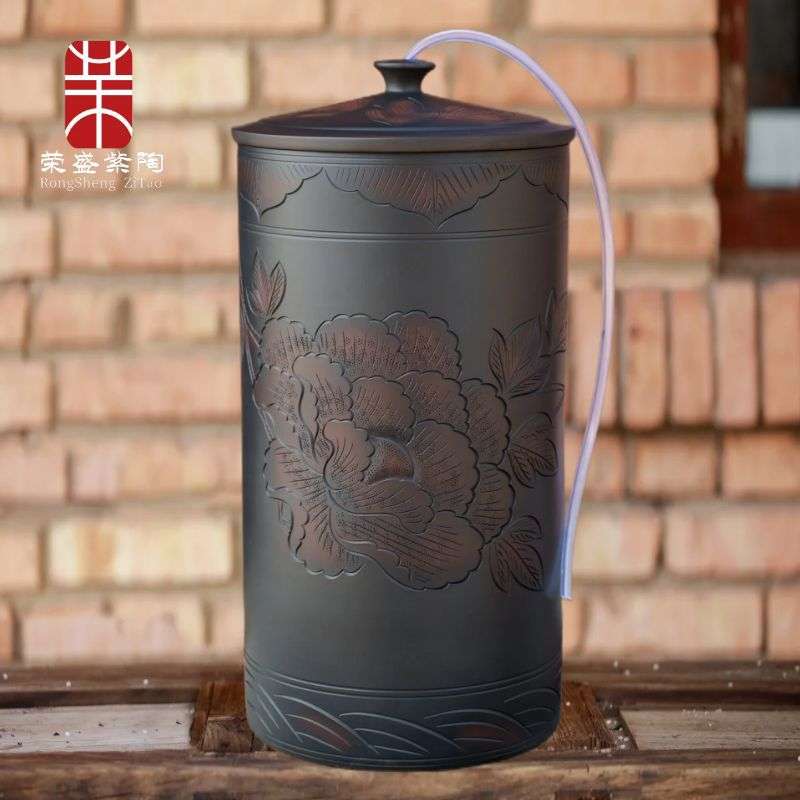 水缸陶瓷水桶纯净水桶家用大号储水用带盖老式茶道茶台抽水款18升