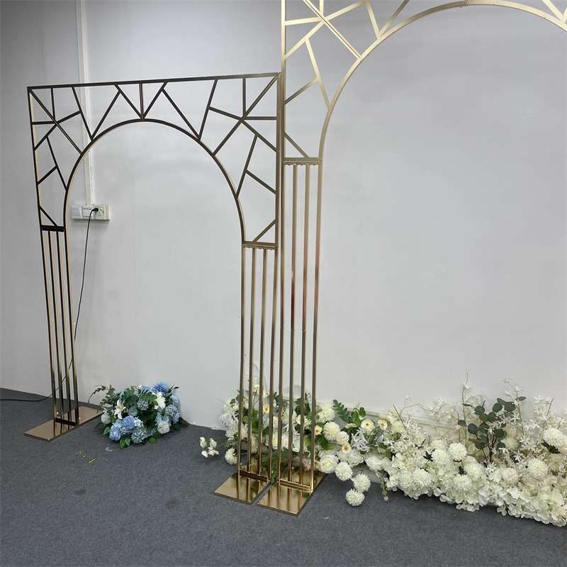 婚庆新款铁艺异形多杠拱门屏风背景架 婚礼舞台道具装饰镀金架子