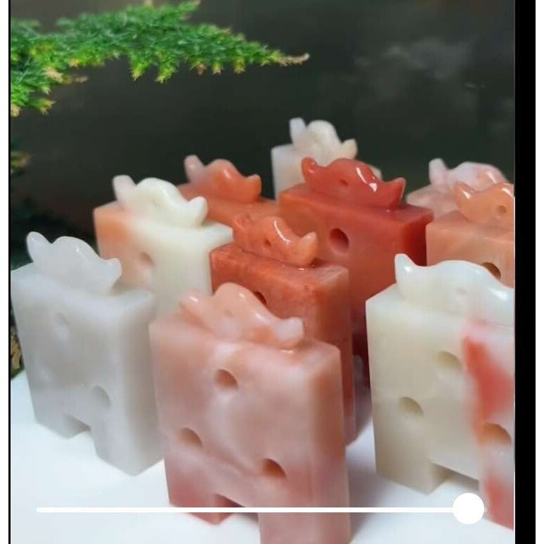 寿山石老挝红花冻连珠印 印章扁章书画闲章石料一组10方金石篆刻