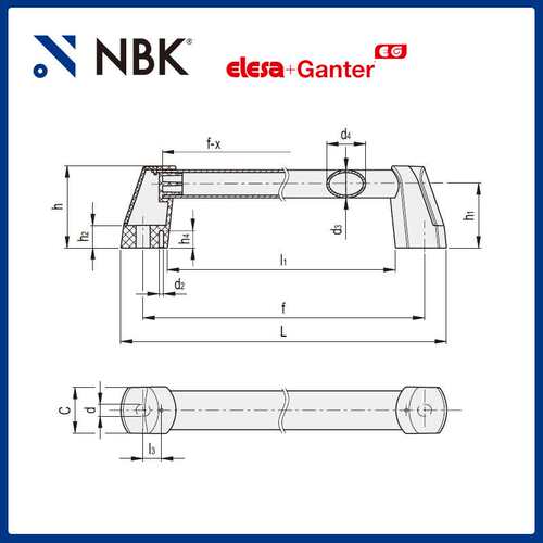 NBK ELESA EVH-EP 管状手柄 椭圆截面高科技聚合体及铝机械零配件