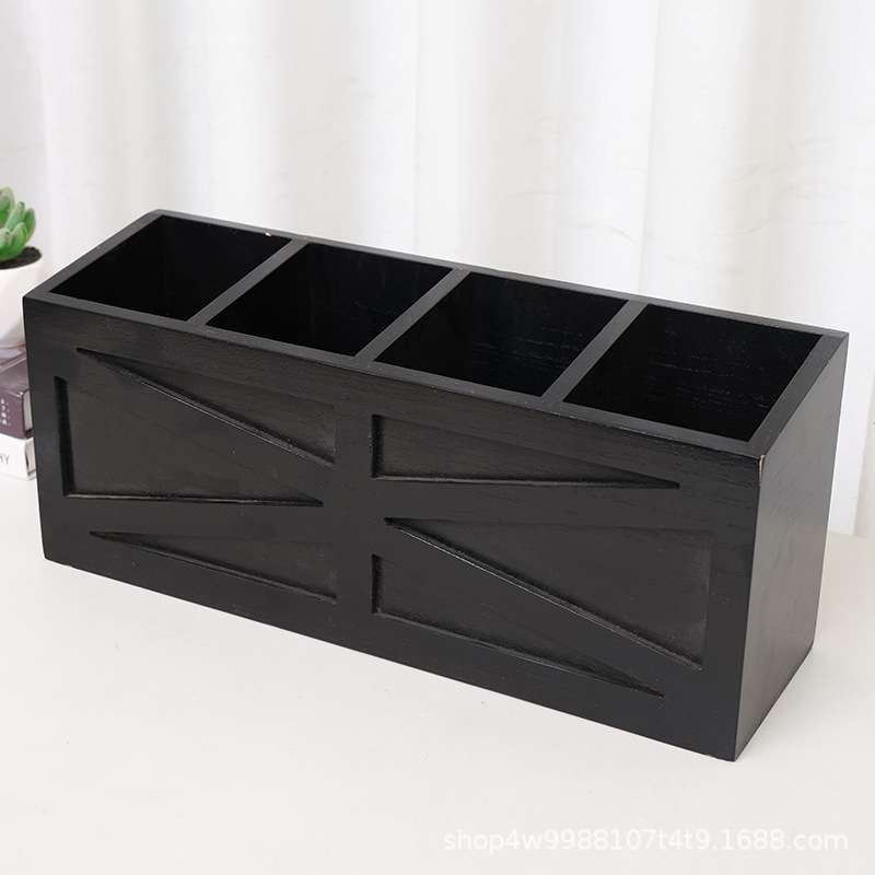 现货木质桌面收纳盒长方形笔筒收纳盒分格收纳盒客厅整理装饰盒子