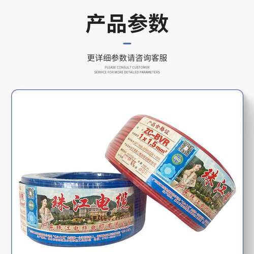 广东珠江阻燃ZC-BV单股国标铜芯/11.5/2.5/4/6/10/16平方家装电线
