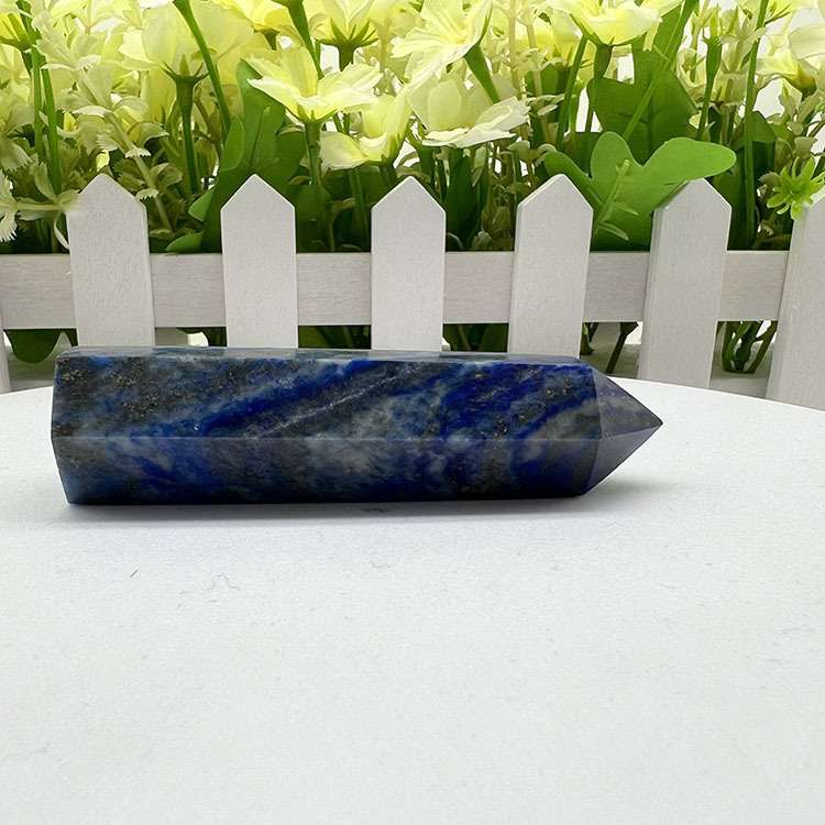 厂家 天然水晶青金石六角棱柱水晶柱原石打磨单尖柱现货