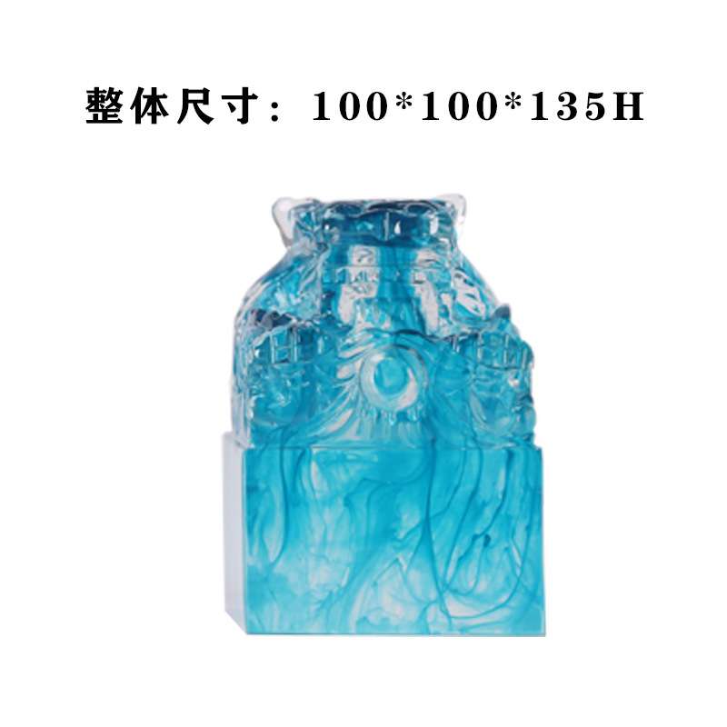 禅意新中式透明树脂蓝色绿色印章摆件玉玺客厅茶几玻璃书房书桌家