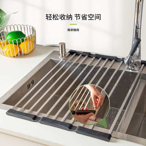 代发304不锈钢水槽沥水架厨房收纳折叠收纳碗碟置物架隔热架