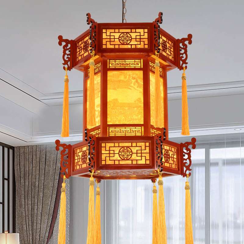 中式仿古宫灯客厅大堂茶楼酒楼博物馆寺院庙宇装饰全实木灯具吊灯