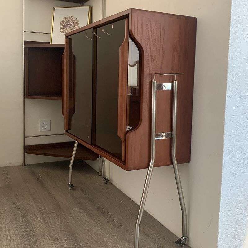 中复古客厅可移动玻璃小酒柜沙发展示餐边靠墙收纳玄关储置物架子