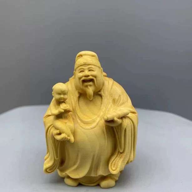 黄杨木福禄寿摆件高9厘米实木雕刻福星寿星禄星财神家居工艺摆件
