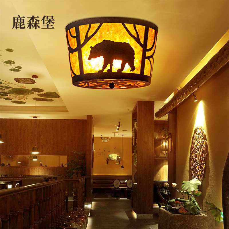 美式复古铁艺吸顶灯个性创意西部牛仔风格灯具酒吧咖啡厅民宿灯
