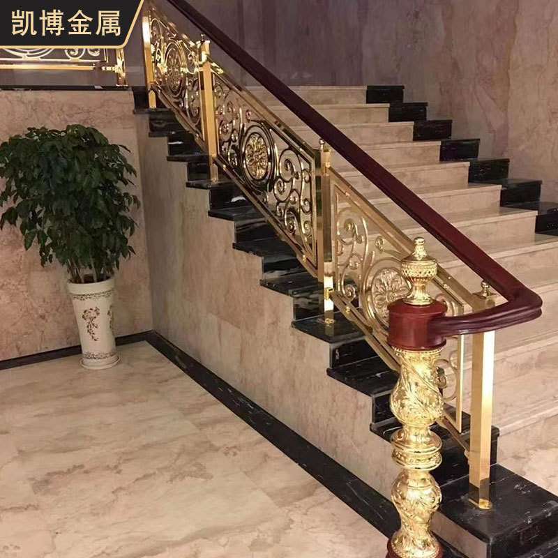 别墅楼梯扶手栏杆新中式室内家用铜艺铝艺铝合金旋转弧形围栏护栏