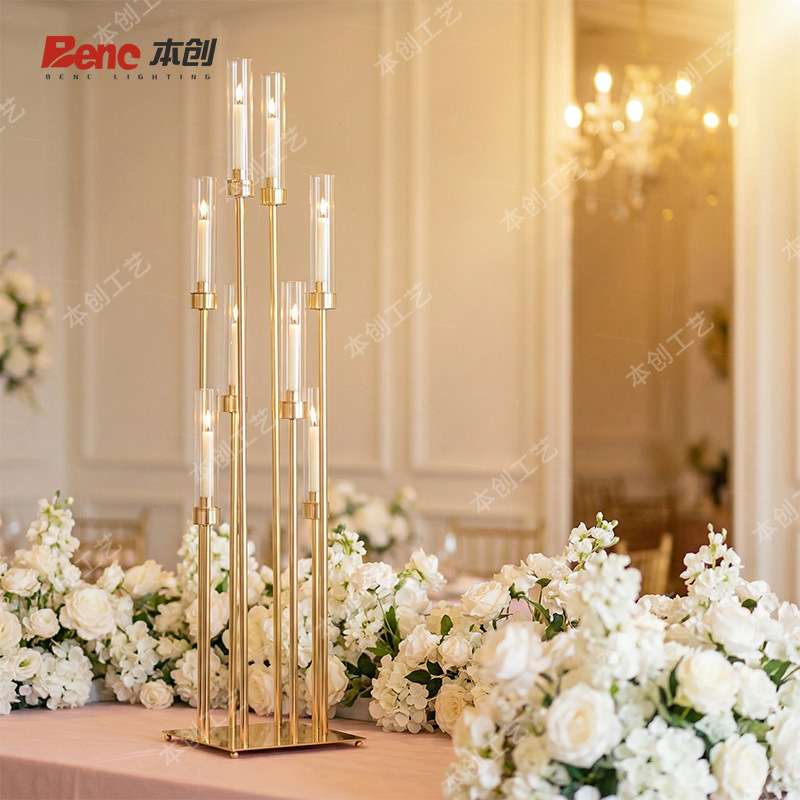 圣诞金色烛台婚礼舞台布置节节高路引蜡烛台结婚装饰摆件厂家