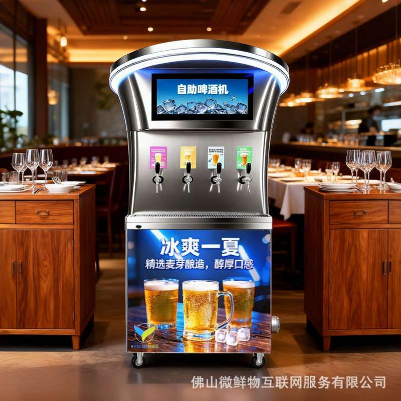 国外全自动啤酒售货机饮料自取购买餐厅酒吧智能扫码无人售酒机