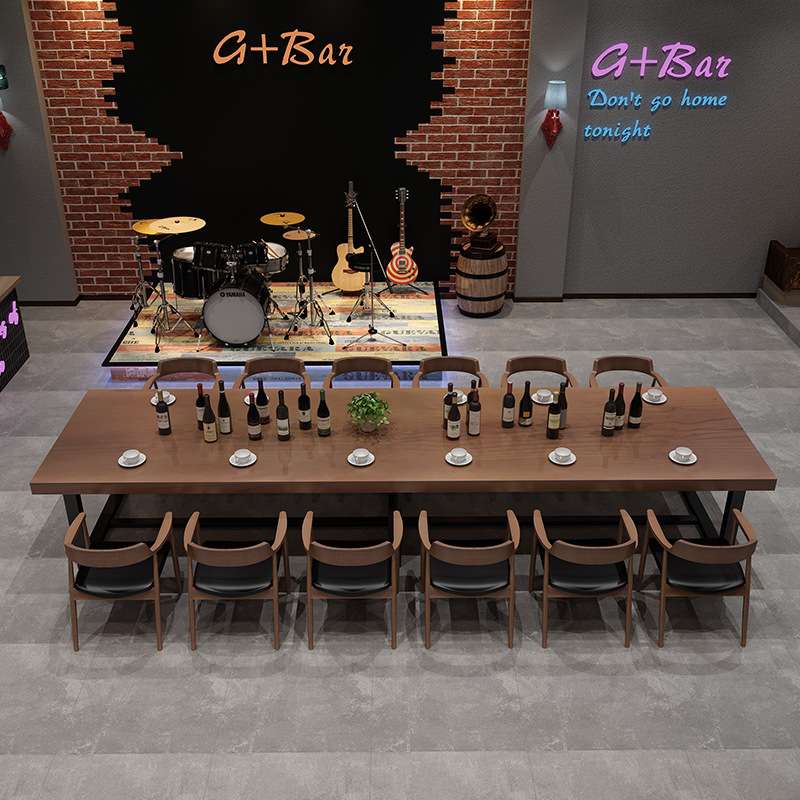 工业风长方形铁艺实木大餐桌复古餐厅木质餐桌椅组合酒吧实木餐桌