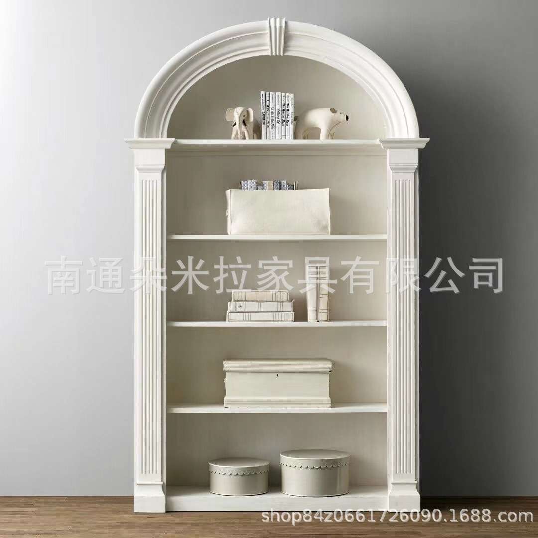 法式复古半圆拱形无门实木儿童书柜美式乡村轻奢简约展示柜