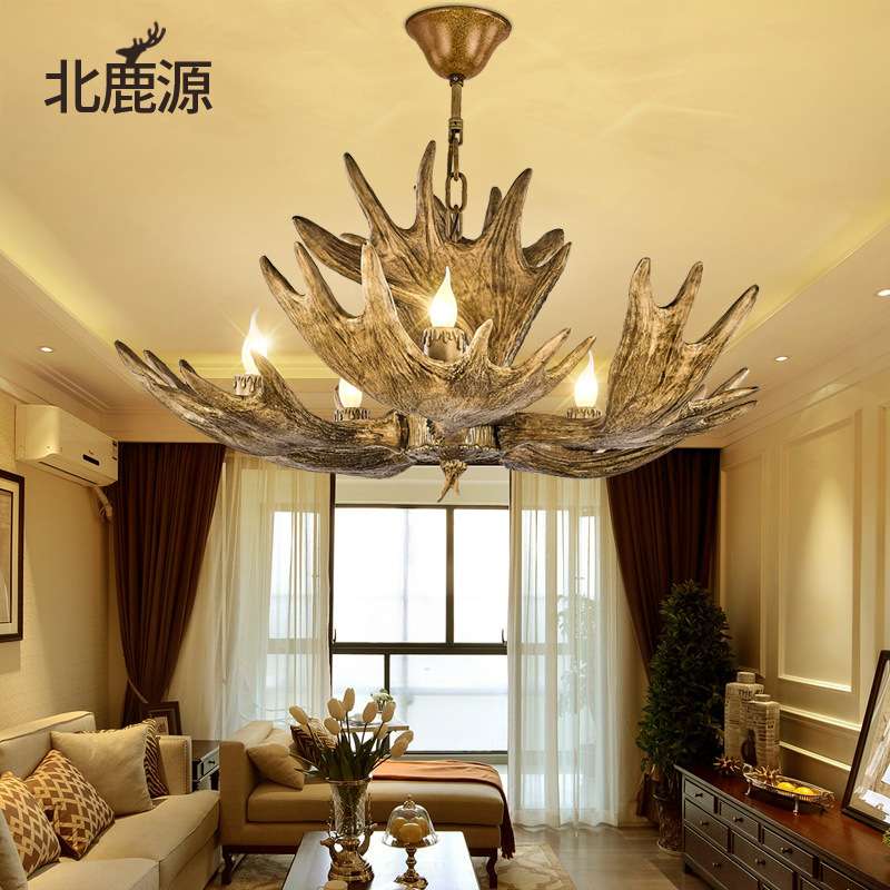 美式乡村复古工业风客厅餐厅鹿角吊灯北欧民宿咖啡厅小木屋吊灯