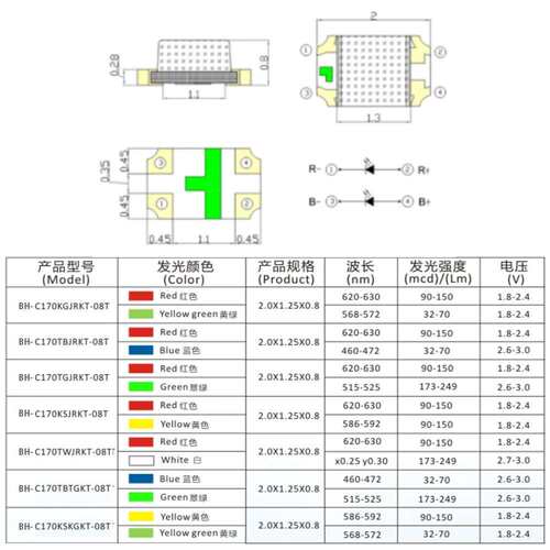 0805\2012单体双色LED贴片灯珠红绿蓝黄橙白色高亮发光二级管灯珠