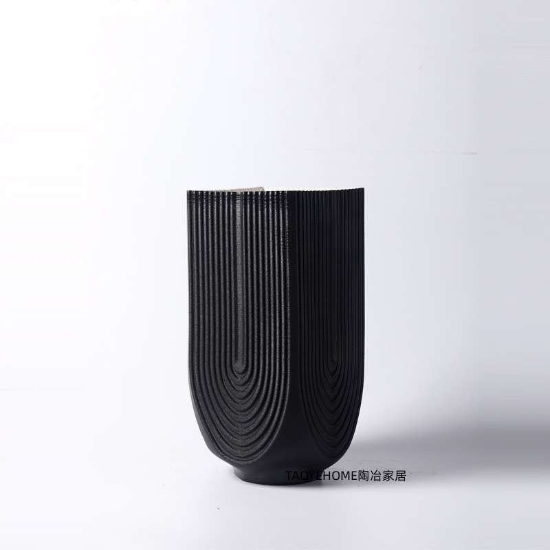 现代简约3D陶瓷黑白花瓶家居样板间售楼处软装插花器玄关饰品摆件