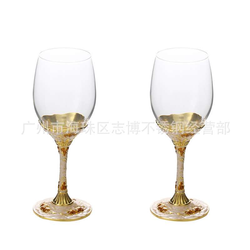锌合金红酒杯 高档奢华金属高脚杯玻璃杯酒具 家居饰品摆件两只装